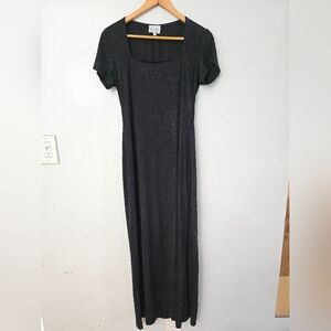 Vtg Delta Burke Y2k Sparkly Maxi Dress Gown Black Square Neck Sz S Girly